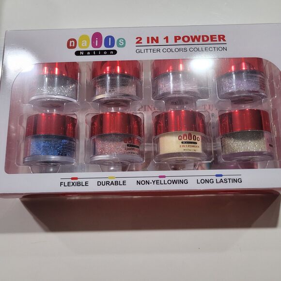 Nails Nation 2 in 1 Powder Glitter Colors Colection 8 CT NEW - Picture 2 of 6